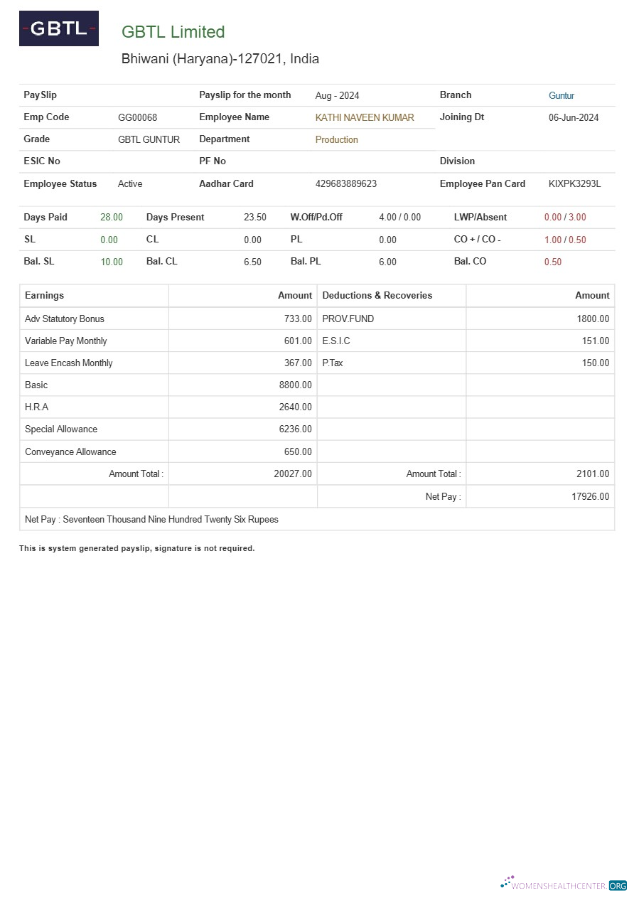 Download GBTL Limited textile company payslip template in Word and PDF formats.pdf, 1 Photoshop template
